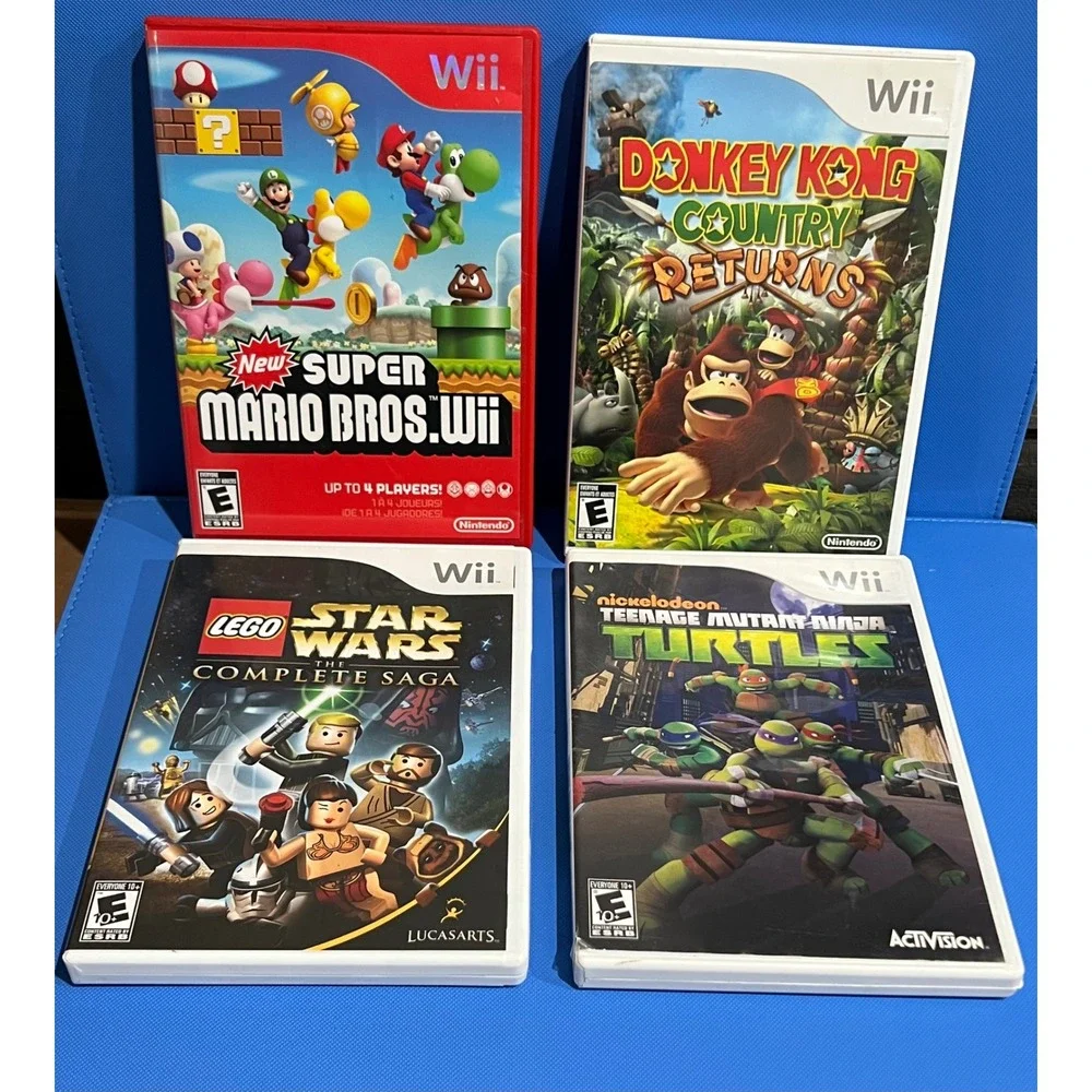 Nintendo Wii Game Lot Mario Bros Donkey Kong LEGO Star Wars TMNT 4 Games Bundle